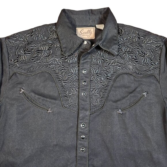 Scully Western Embroidered Flora Flowers Black Button-Up Shirt Medium - Picture 2 of 16